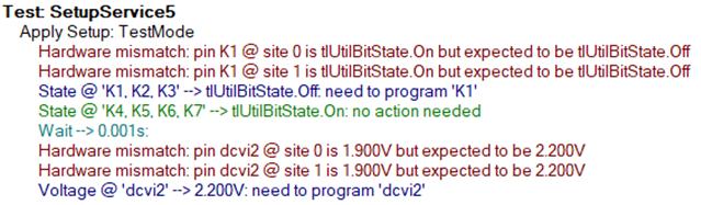 Console output showing SetupService Audit Mode detecting and flagging hardware state discrepancies between expected and actual configurations