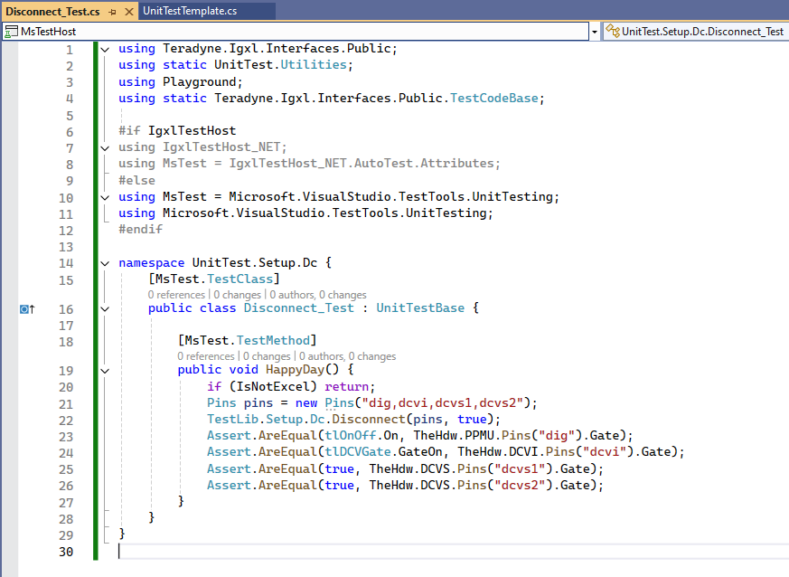 Complete unit test implementation showing customized test methods with specific inputs, expected outcomes, and testing logic for the Disconnect functionality
